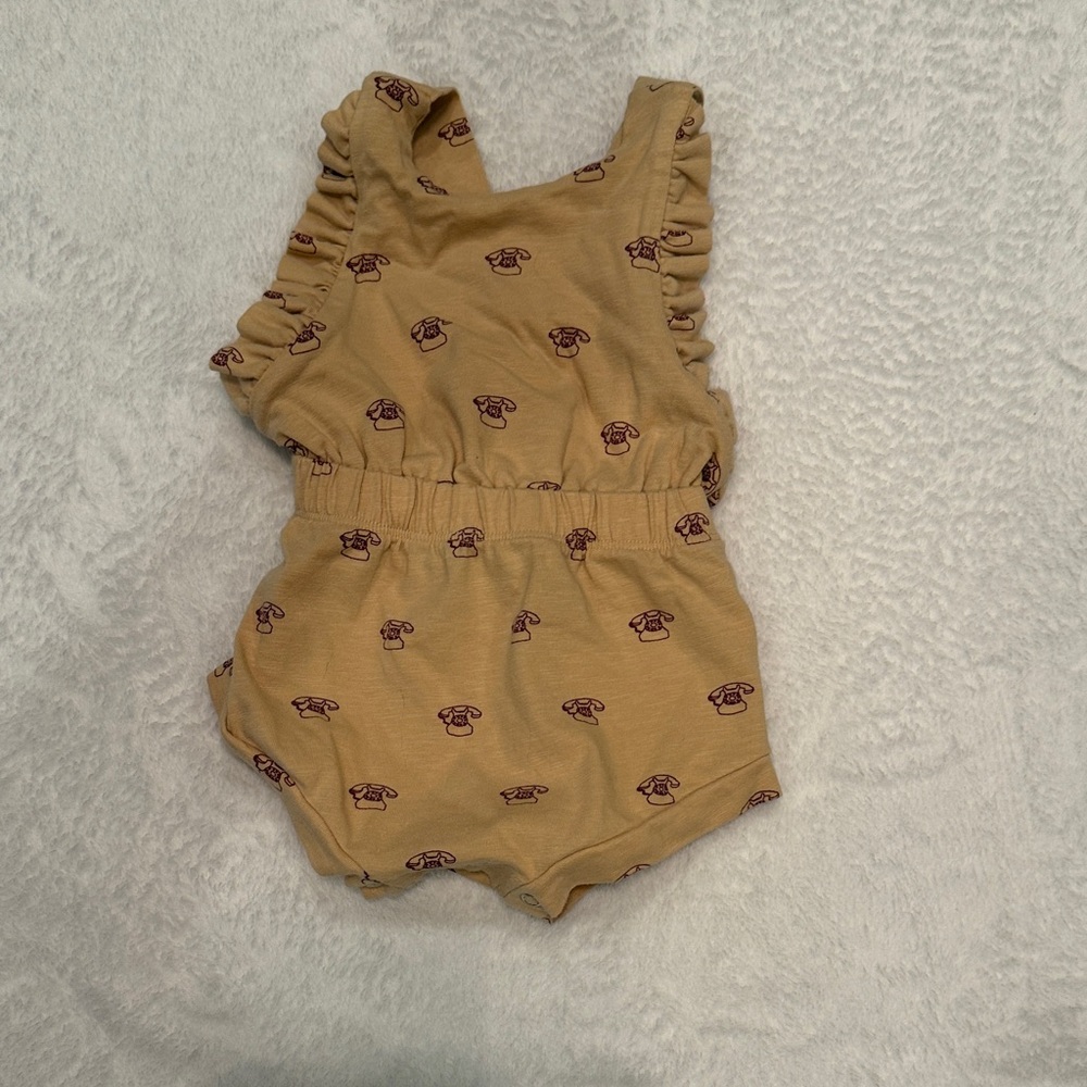Kate Quinn Tan Little Liam Bodysuit with Burgundy Telephone Accents